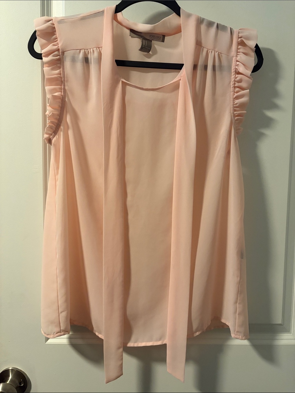 Forever 21 Light Blush Tie-Neck Ruffle Sleeve Blouse